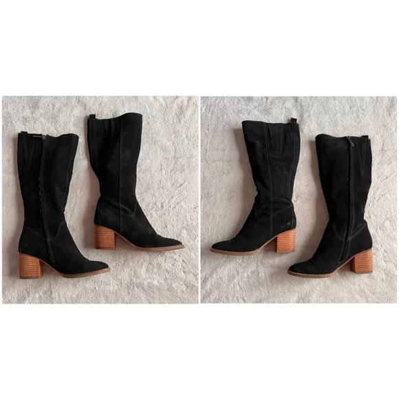 Blondo Nikki Waterproof Suede Knee High Block Heel Tall Boot Black Sz 7
