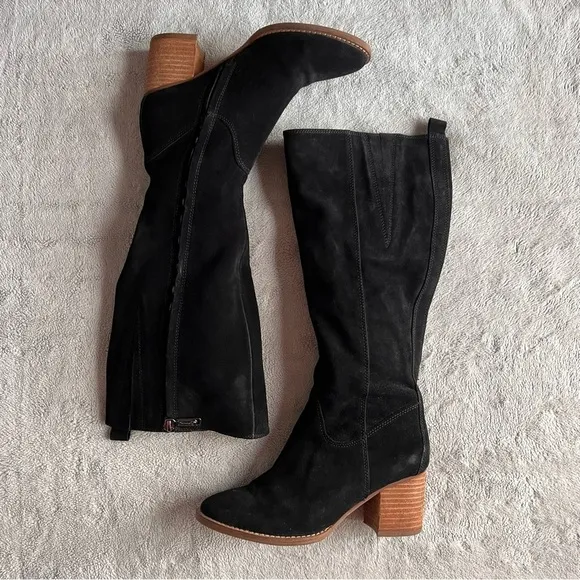 Blondo Nikki Waterproof Suede Knee High Block Heel Tall Boot Black Sz 7
