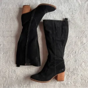 Blondo Nikki Waterproof Suede Knee High Block Heel Tall Boot Black Sz 7