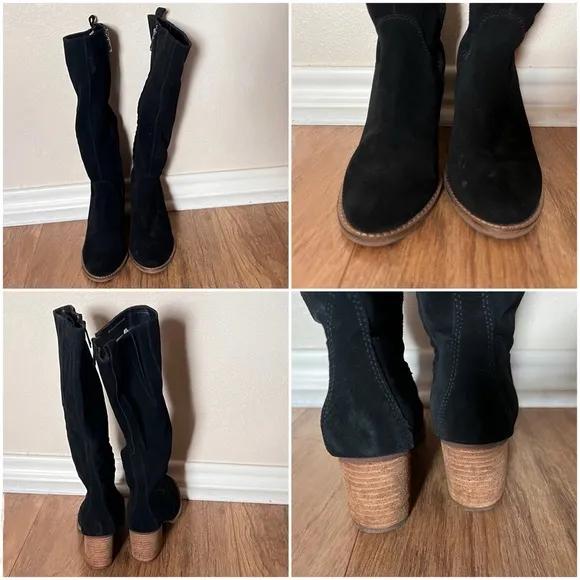 Blondo Nikki Waterproof Suede Knee High Block Heel Tall Boot Black Sz 7