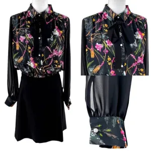 BLUGIRL Folies Italy Dress Floral Black Bow Pearl Women Size XL NWT $495