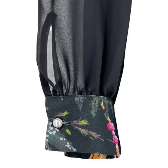 BLUGIRL Folies Italy Dress Floral Black Bow Pearl Women Size XL NWT $495