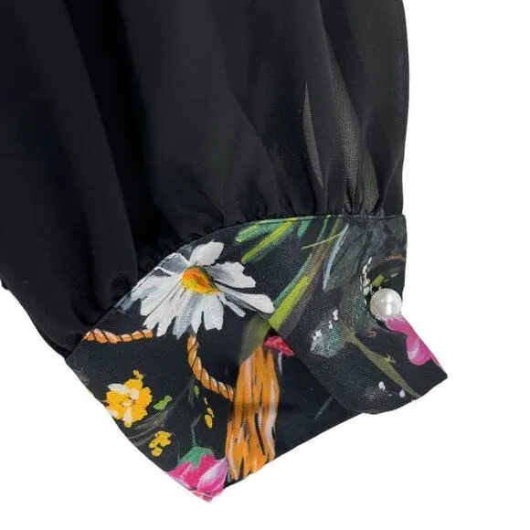 BLUGIRL Folies Italy Dress Floral Black Bow Pearl Women Size XL NWT $495