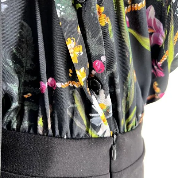 BLUGIRL Folies Italy Dress Floral Black Bow Pearl Women Size XL NWT $495