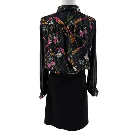 BLUGIRL Folies Italy Dress Floral Black Bow Pearl Women Size XL NWT $495