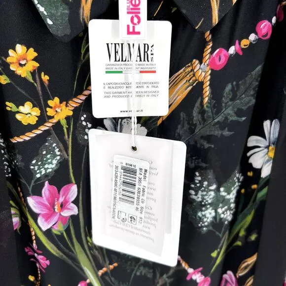 BLUGIRL Folies Italy Dress Floral Black Bow Pearl Women Size XL NWT $495