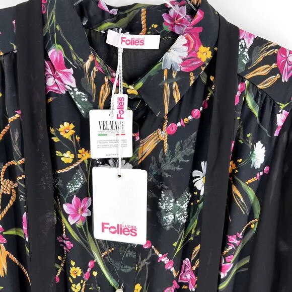 BLUGIRL Folies Italy Dress Floral Black Bow Pearl Women Size XL NWT $495