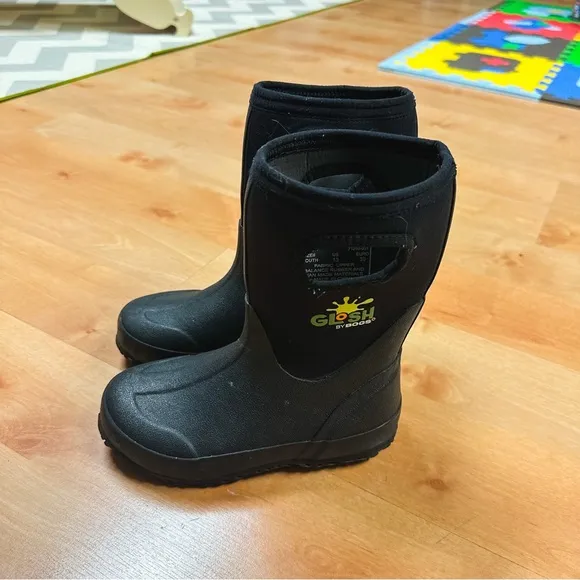 Bogs Black Glosh Rubber Waterproof Winter Rain Snow Boots Kids Size 13