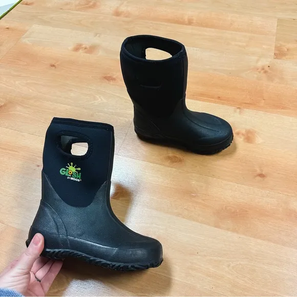 Bogs Black Glosh Rubber Waterproof Winter Rain Snow Boots Kids Size 13