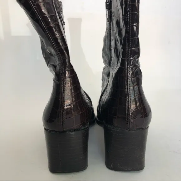Boots Ankle, Patent Leather Burgundy size 37.5 By Armando Pollini Made in Italy
