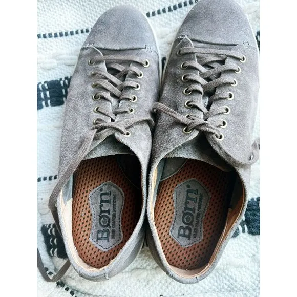 BORN Allegheny Suede Lace Up Low Top Casual Sneakers Sz 9.5 Taupe