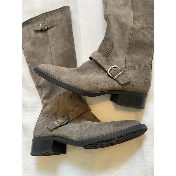 BORN Chesire Knee High Riding Boots In Grey Carbon Suede Sz 8 New