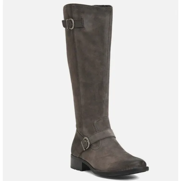 BORN Chesire Knee High Riding Boots In Grey Carbon Suede Sz 8 New