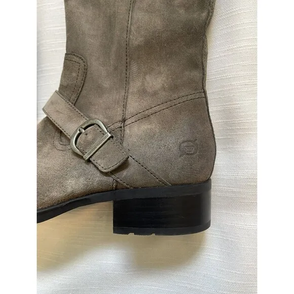 BORN Chesire Knee High Riding Boots In Grey Carbon Suede Sz 8 New
