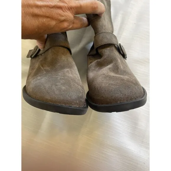 BORN Chesire Knee High Riding Boots In Grey Carbon Suede Sz 8 New