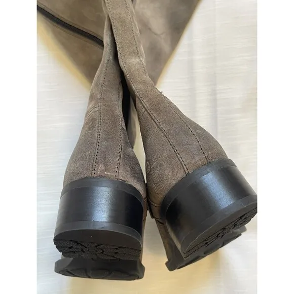 BORN Chesire Knee High Riding Boots In Grey Carbon Suede Sz 8 New