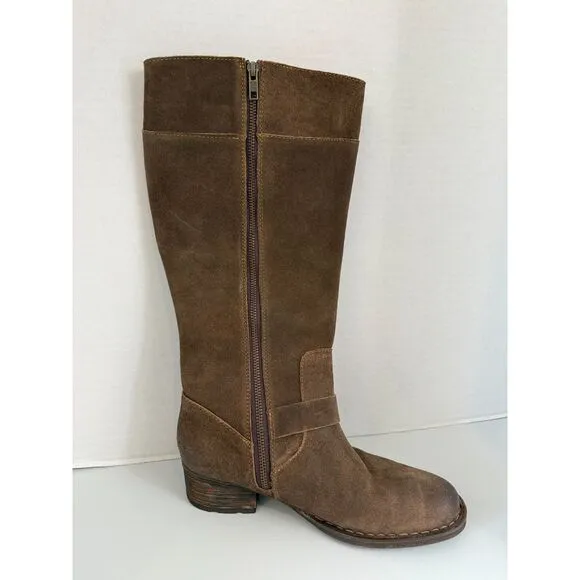 Born Molema Knee High Riding Boots Distressed Brown Suede Western Women's 9