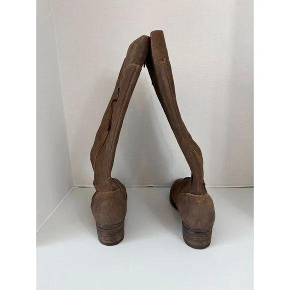 Born Molema Knee High Riding Boots Distressed Brown Suede Western Women's 9