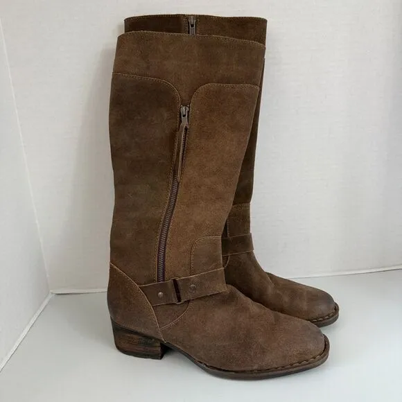 Born Molema Knee High Riding Boots Distressed Brown Suede Western Women's 9