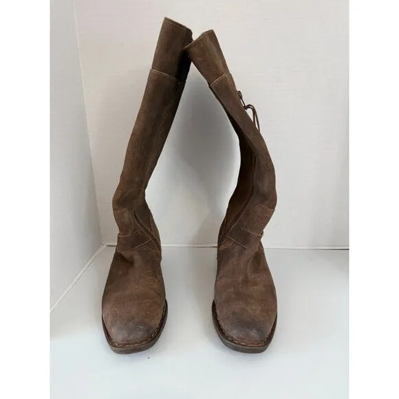 Born Molema Knee High Riding Boots Distressed Brown Suede Western Women's 9