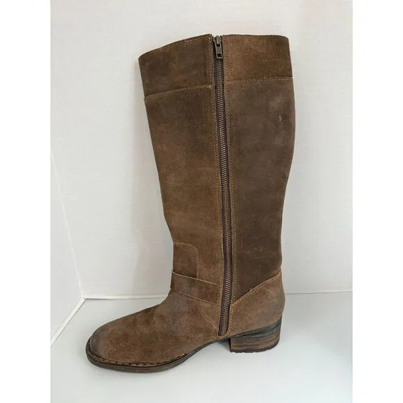 Born Molema Knee High Riding Boots Distressed Brown Suede Western Women's 9