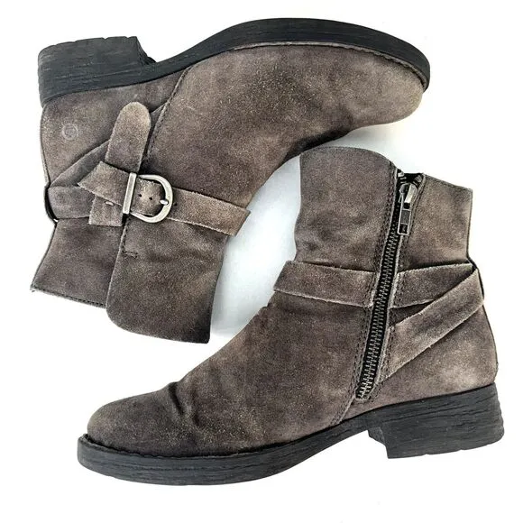 Born Womens Syd Taupe Grey Distressed 2 Suede Ankle Boots Womans Size 7 Size Zip