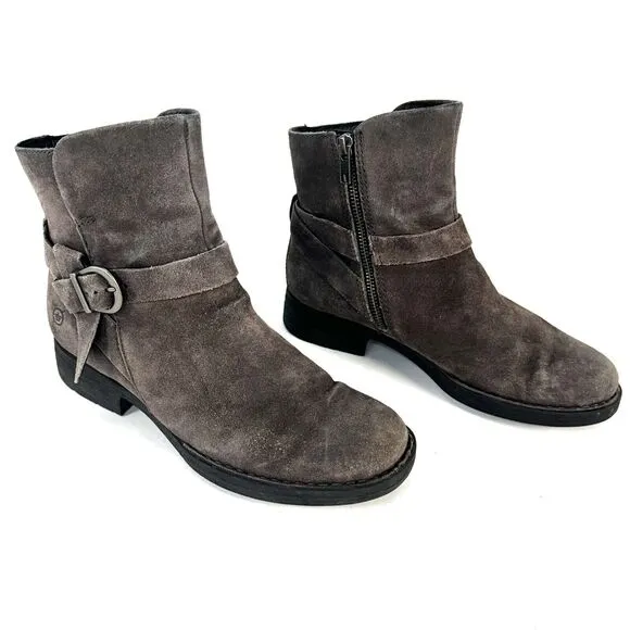 Born Womens Syd Taupe Grey Distressed 2 Suede Ankle Boots Womans Size 7 Size Zip