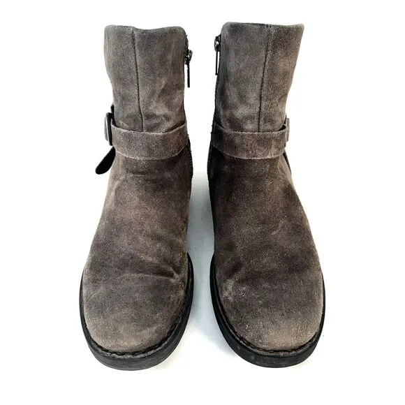 Born Womens Syd Taupe Grey Distressed 2 Suede Ankle Boots Womans Size 7 Size Zip