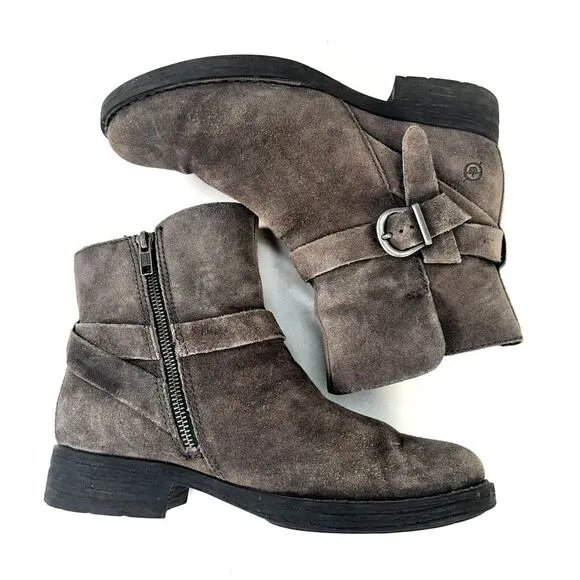 Born Womens Syd Taupe Grey Distressed 2 Suede Ankle Boots Womans Size 7 Size Zip