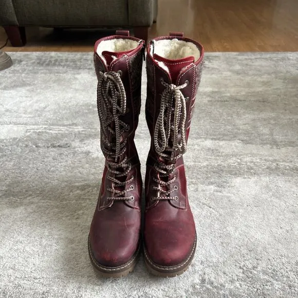 Bos. &amp; Co. Boots Womens 40 Holding Red Suede Zipper Sherpa Shearling Lining US 9