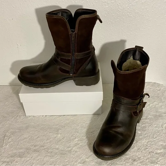 Bos &amp; Co Sahara Brown Leather &amp; Suede Boots Size 40 EU (9-9.5 US) Wool Lined