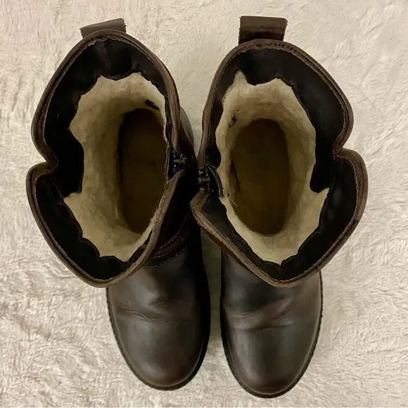 Bos &amp; Co Sahara Brown Leather &amp; Suede Boots Size 40 EU (9-9.5 US) Wool Lined