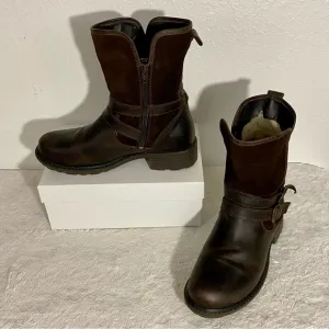 Bos &amp; Co Sahara Brown Leather &amp; Suede Boots Size 40 EU (9-9.5 US) Wool Lined