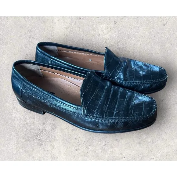 Bostonian Leather Crocodile Embossed Leather Upper Slip On Loafers Size 10