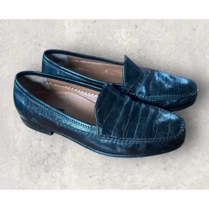 Bostonian Leather Crocodile Embossed Leather Upper Slip On Loafers Size 10