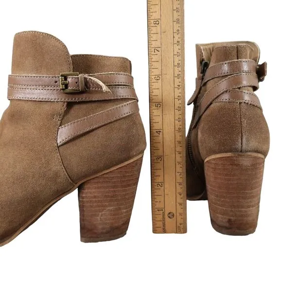Bp Shoes Womens 8.5 Ankle Boot Fashion Leather Stack Heel Buckle Strap Zip Brown