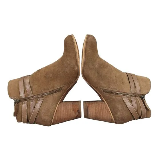 Bp Shoes Womens 8.5 Ankle Boot Fashion Leather Stack Heel Buckle Strap Zip Brown