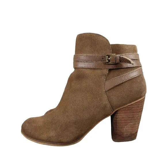 Bp Shoes Womens 8.5 Ankle Boot Fashion Leather Stack Heel Buckle Strap Zip Brown