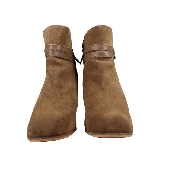 Bp Shoes Womens 8.5 Ankle Boot Fashion Leather Stack Heel Buckle Strap Zip Brown