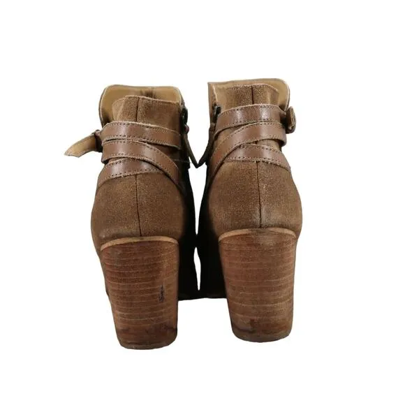 Bp Shoes Womens 8.5 Ankle Boot Fashion Leather Stack Heel Buckle Strap Zip Brown