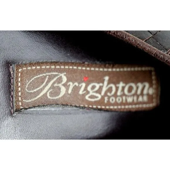 Brighton BRAIDED DARK BROWN GENUINE LEATHER MID HEEL SANDALS MULES SHOES Sz 7 N