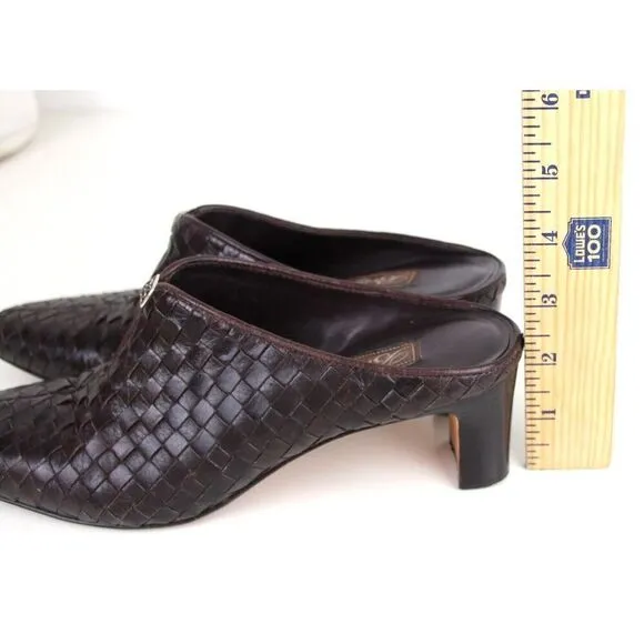 Brighton BRAIDED DARK BROWN GENUINE LEATHER MID HEEL SANDALS MULES SHOES Sz 7 N