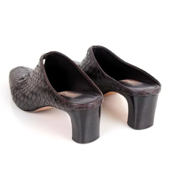 Brighton BRAIDED DARK BROWN GENUINE LEATHER MID HEEL SANDALS MULES SHOES Sz 7 N