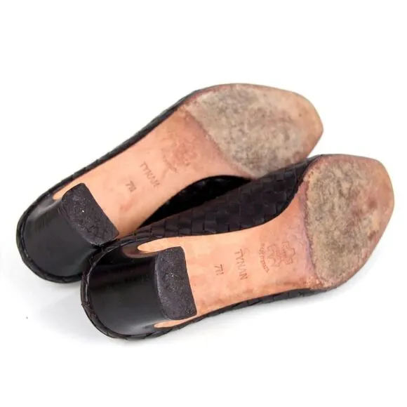 Brighton BRAIDED DARK BROWN GENUINE LEATHER MID HEEL SANDALS MULES SHOES Sz 7 N