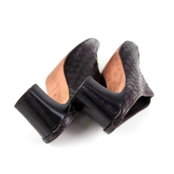 Brighton BRAIDED DARK BROWN GENUINE LEATHER MID HEEL SANDALS MULES SHOES Sz 7 N