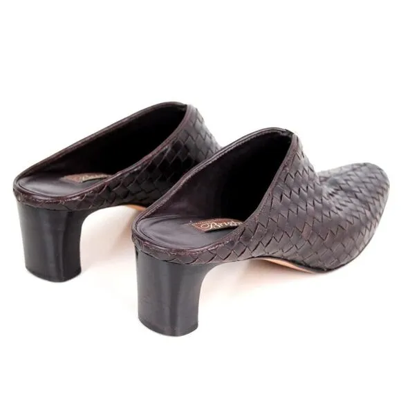 Brighton BRAIDED DARK BROWN GENUINE LEATHER MID HEEL SANDALS MULES SHOES Sz 7 N