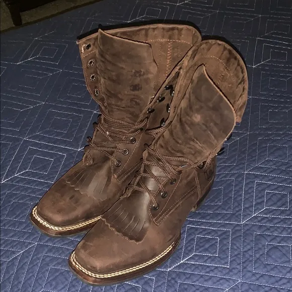 Brown Combat Moto Boots with Suede Finish