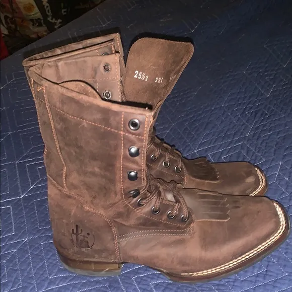 Brown Combat Moto Boots with Suede Finish
