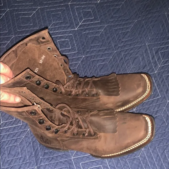 Brown Combat Moto Boots with Suede Finish