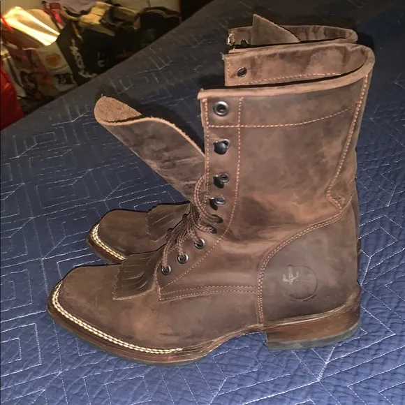 Brown Combat Moto Boots with Suede Finish